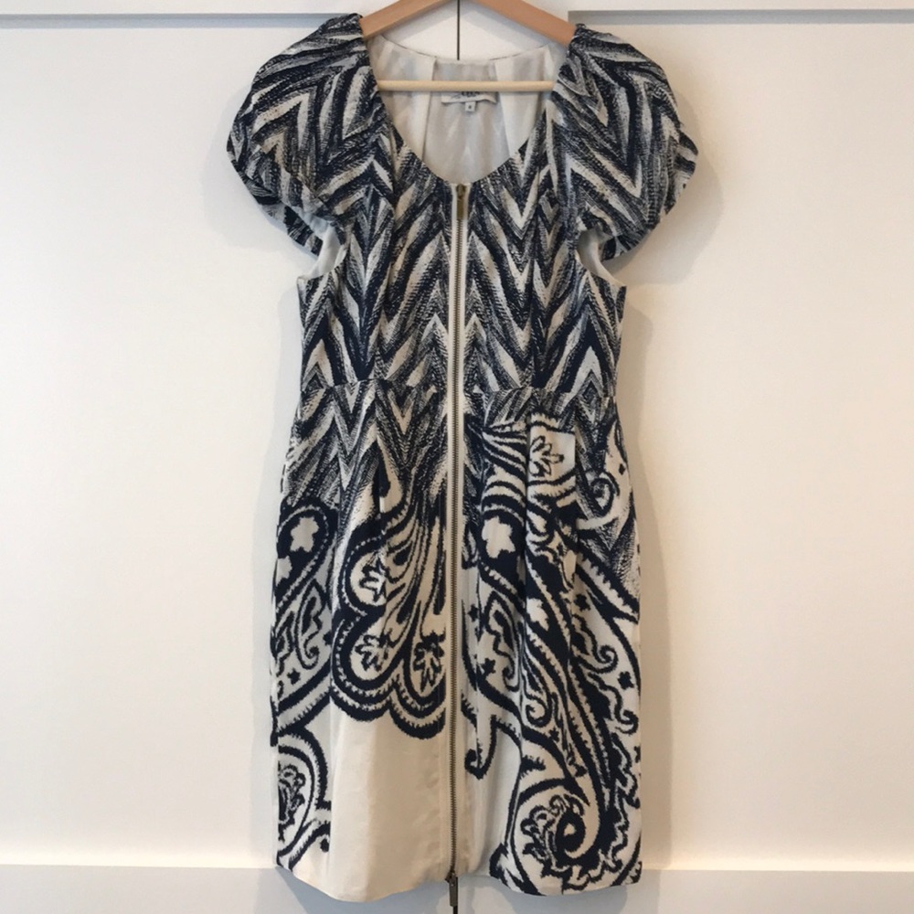Tibi Multi Print Short Sleeve Puff/Cap Dress, Sz 6 - image 1